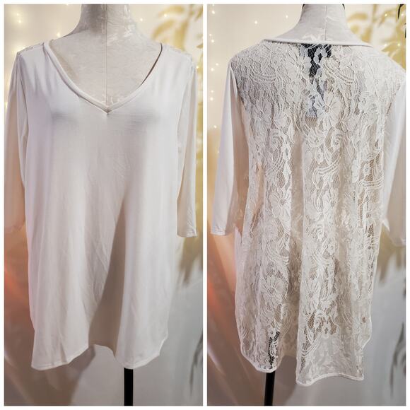 Lane Bryant NWT Lace Back V Neck Cream White Tunic Blouse Womens Plus Size 14/16 - Picture 1 of 11